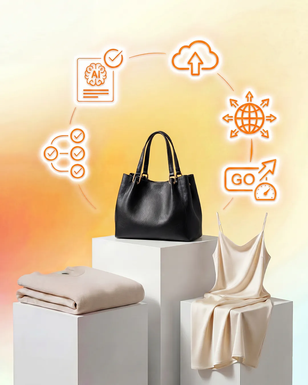 Product launch workflow showcasing AI-driven content approval, publishing, and omnichannel distribution for retail products