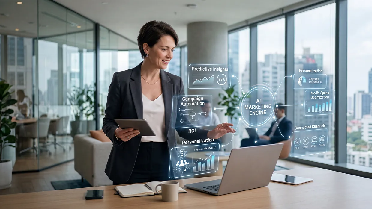 AI-powered digital marketing platform with campaign automation, personalization, predictive analytics, and ROI optimization