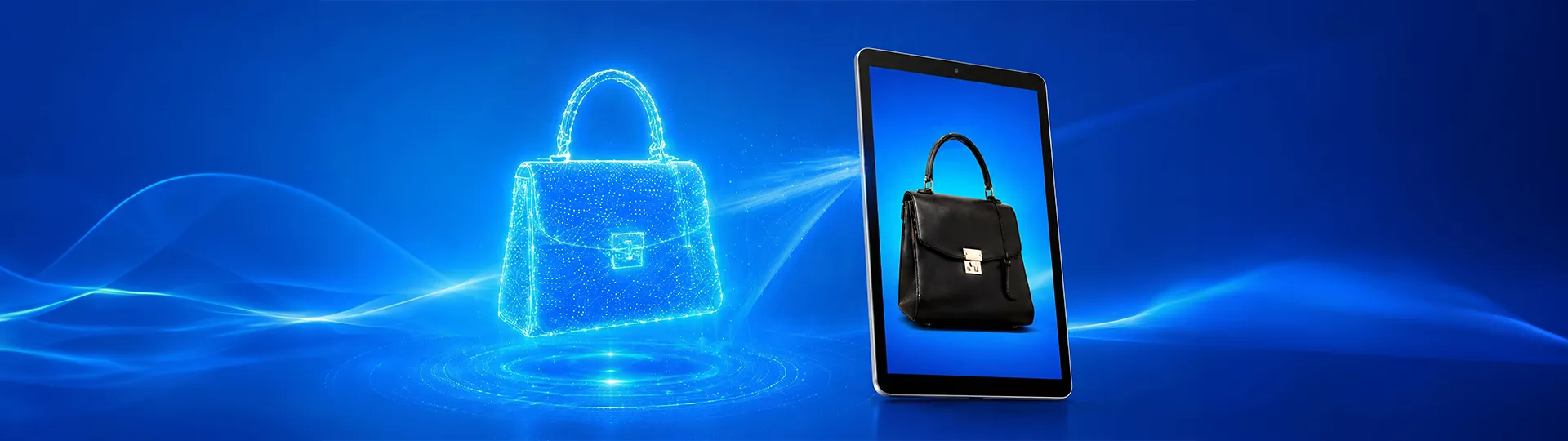 Interactive 3D handbag visualization displayed on a digital device using 3D Fluiid4 Viewer technology